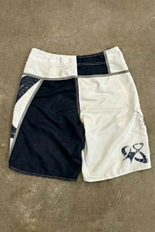 Blue and White Patchwork Boardshorts