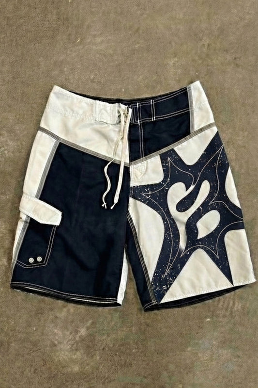 Blue and White Patchwork Boardshorts